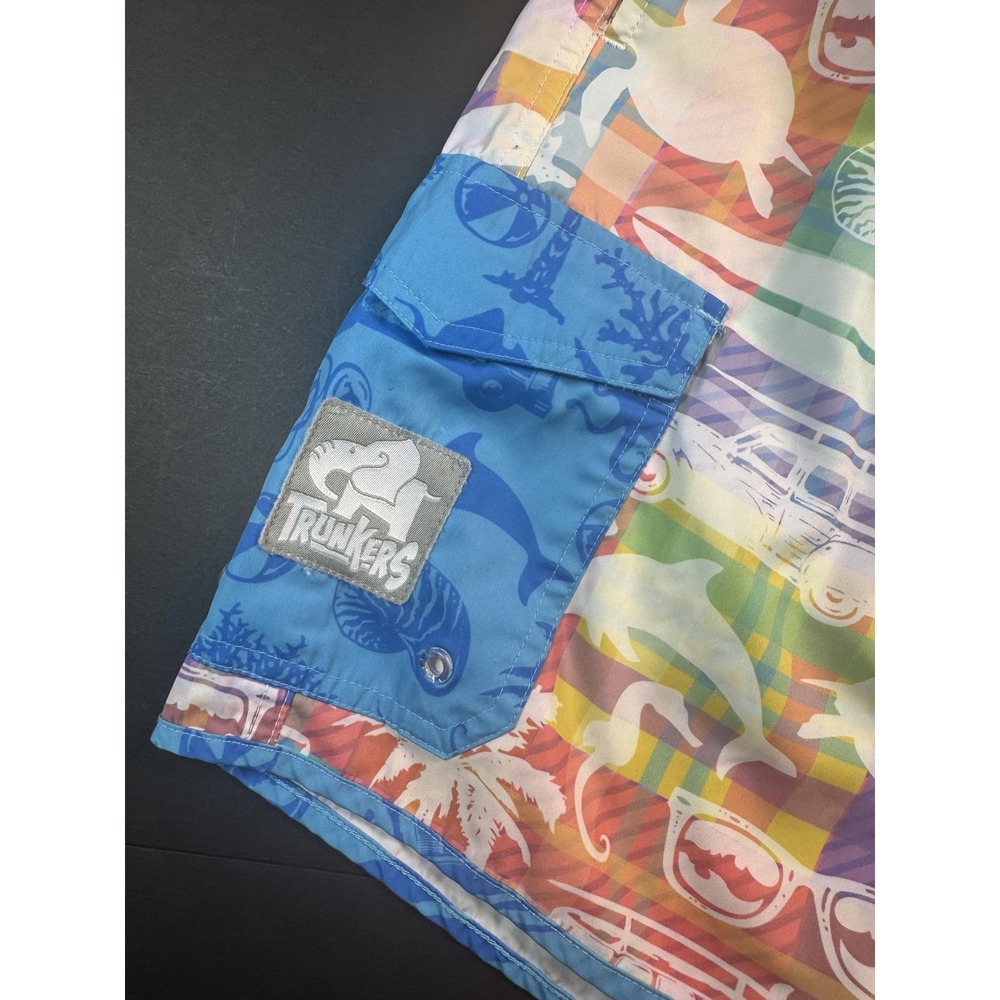 Trunkers Swim Trunks Shorts Mens XL Multicolor Blue Aloha Surf Woody Car Beach - Picture 2 of 7